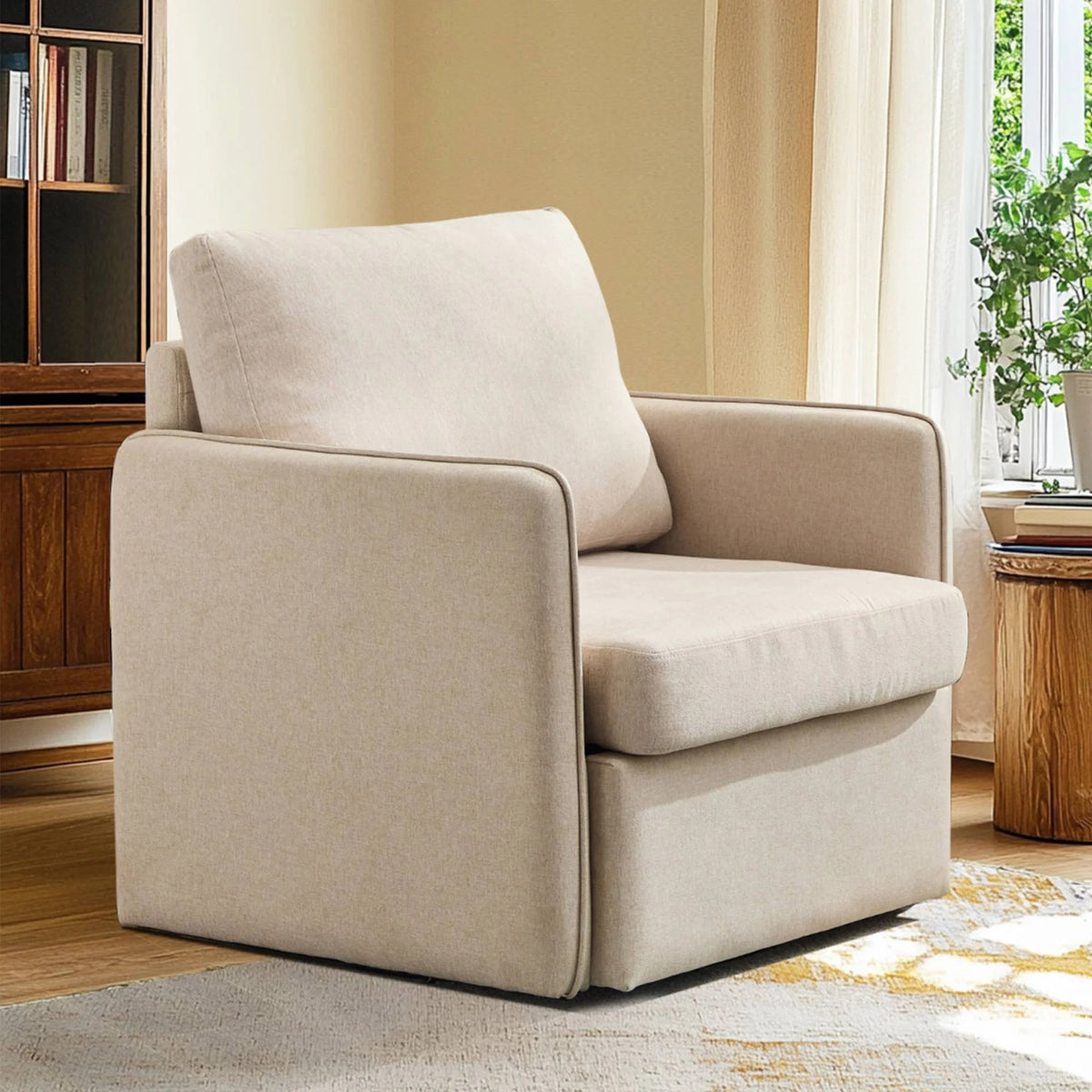 Swivel Accent Chair Modern Sofa Chair with Storage Reading Barrel Chiar Armchair For Living Room Chairs For, Bedroom, Beige