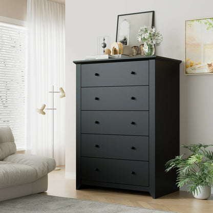 TrumanPick Black Dresser for Bedroom with 5 Drawers 47" Tall Chest of Drawers Wooden Dressers for Closet Living Room