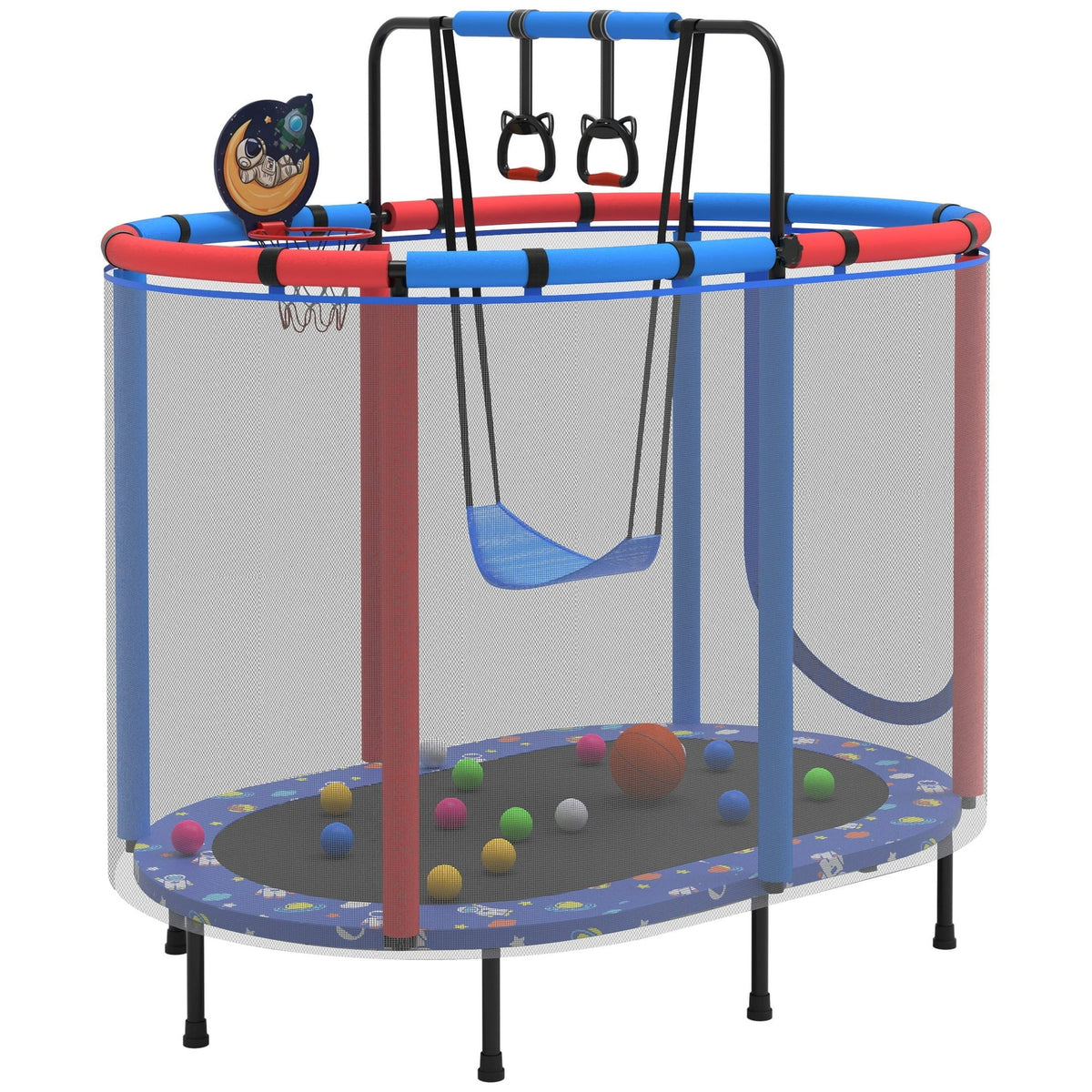 Toddler Trampoline for Kids with Swing, 60" Mini Trampoline with Baksketball Hoop, Segmart Recreational Trampolines with Safety Enclosure Net, Adjustable Toddler Trampoline for Birthday Gifts