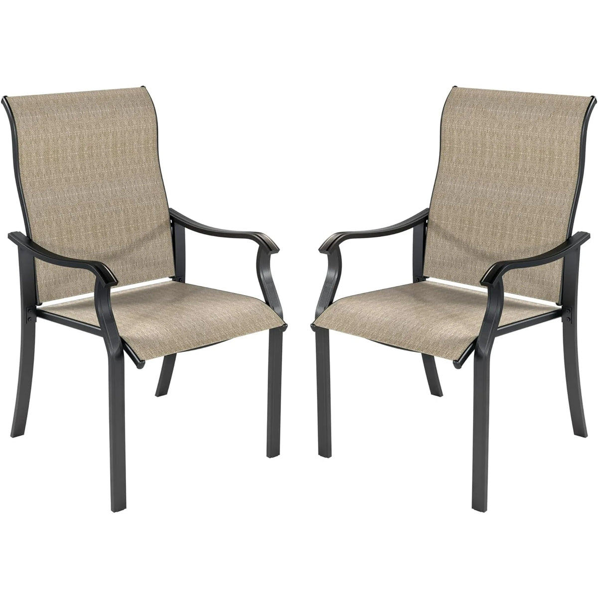 UDPATIO Patio Chairs Set of 2, Outdoor Dining Chairs High Back with All Weather Breathable Textilene, Metal Frame for Lawn Garden Backyard Deck, Brown