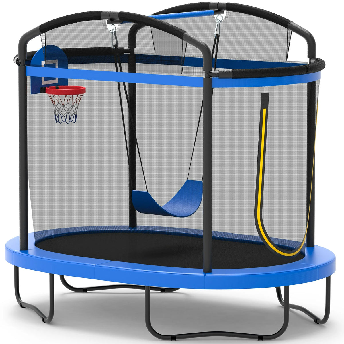 Trampoline for Kids with Enclosure Net, 4×6Ft Toddler Trampoline with Basketball Hoop for Indoor/Outdoor, Mini Trampoline with No-Gap Safe Design for Backyard, Birthday Gifts for Boys/Girls