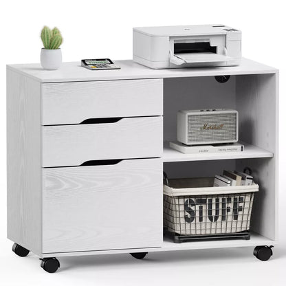 NicBex 3 Drawer Mobile File Cabinet,Printer Stand with Open Shelves for Home Office Printing Areas