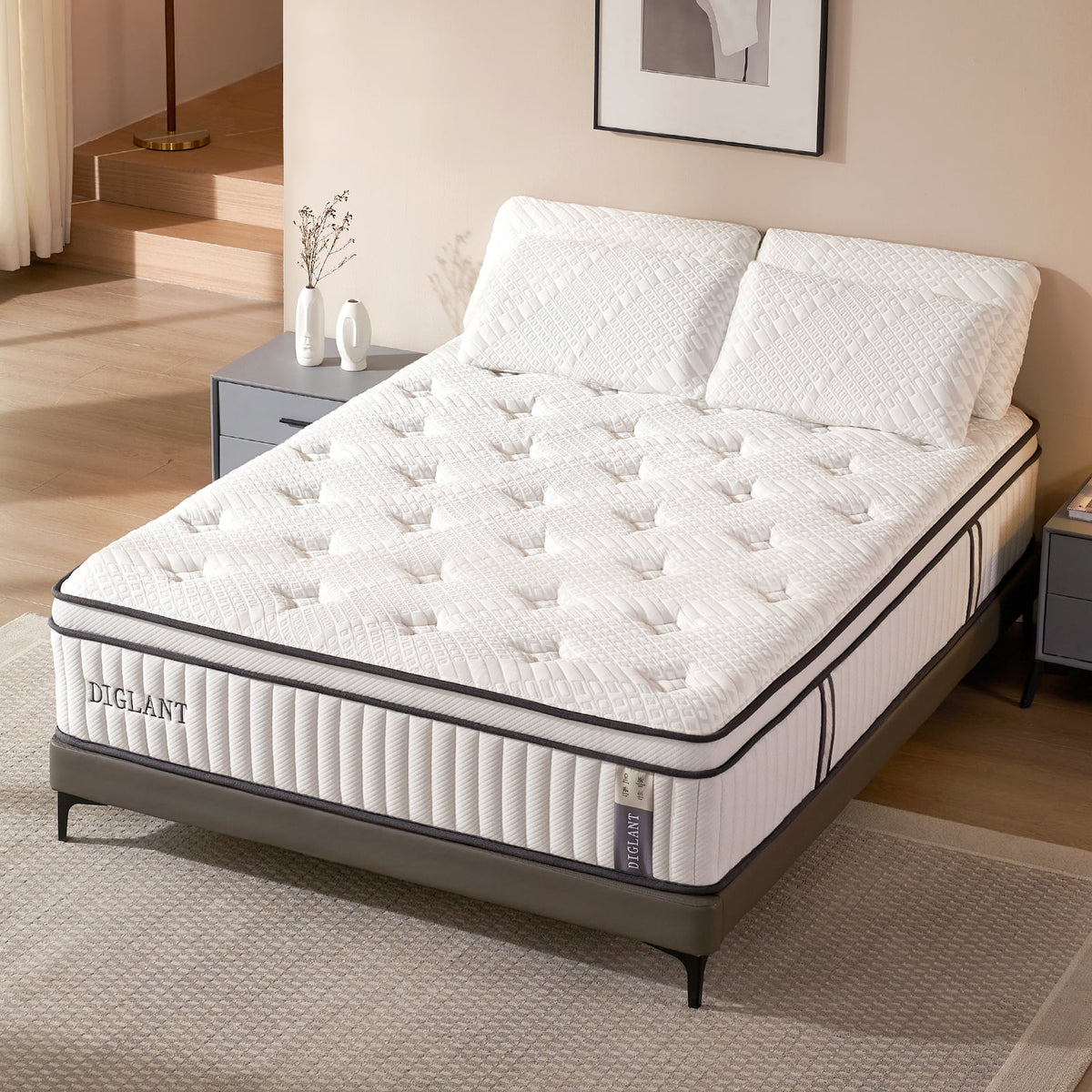 Queen Mattress, DIGLANT 14Inch Cooling Gel Memory Foam Hybrid Mattress with Pocket Springs, Supportive & Pressure Relief, Medium Plush Feel Queen Size Mattress in a Box, CertiPUR-US Certified