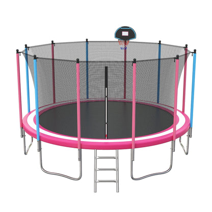 16' Trampoline for Kids with Basketball Hoop, SEGMART Upgraded Kids Outdoor Trampoline with Enclosure Net and Ladder, Heavy Duty Round Recreational Trampoline for Indoor Outdoor Backyard