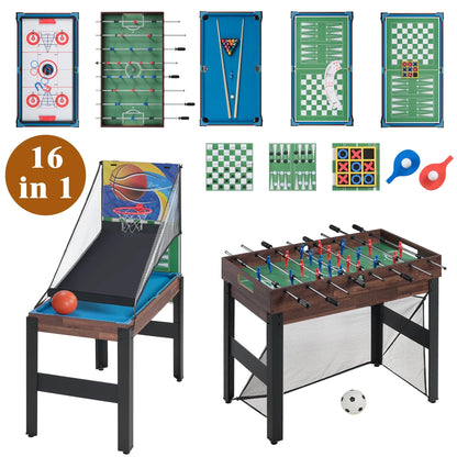 48'' 16 in 1 Multi Game Table Combo Game Table Set for Game Room, Multifunctional Game Table with Bow, Arrow, Basketball, Football, Hockey, Foosball, Shuffleboard, Ping Pong, Chess, Checkers, Bowling