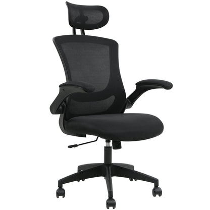 Prilinex Ergonomic 300lbs Office Chair, High Back Home Desk Chair with Headrest, Flip-Up Arms, 90-120° Tilt Lock and Wide Cushion, Black