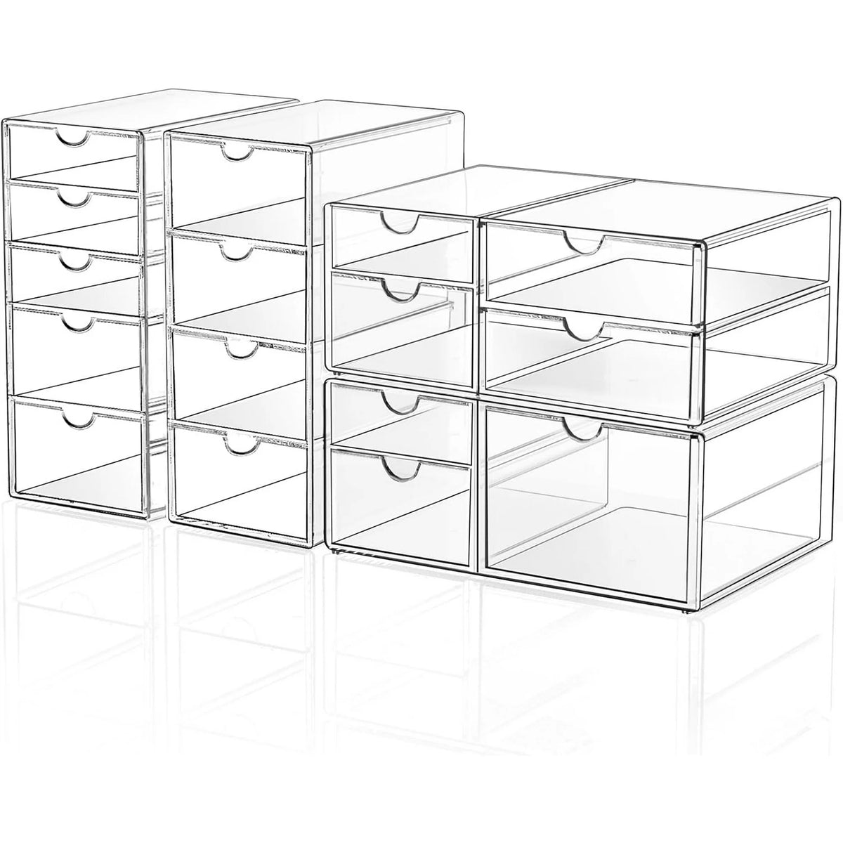 Makeup Drawer Storage Organizer with 16 Drawers, 4 Set Acrylic Office Desk Organization and Storage, Dustproof Drawer Organizer for Office, Countertop, Bathroom, Bedroom