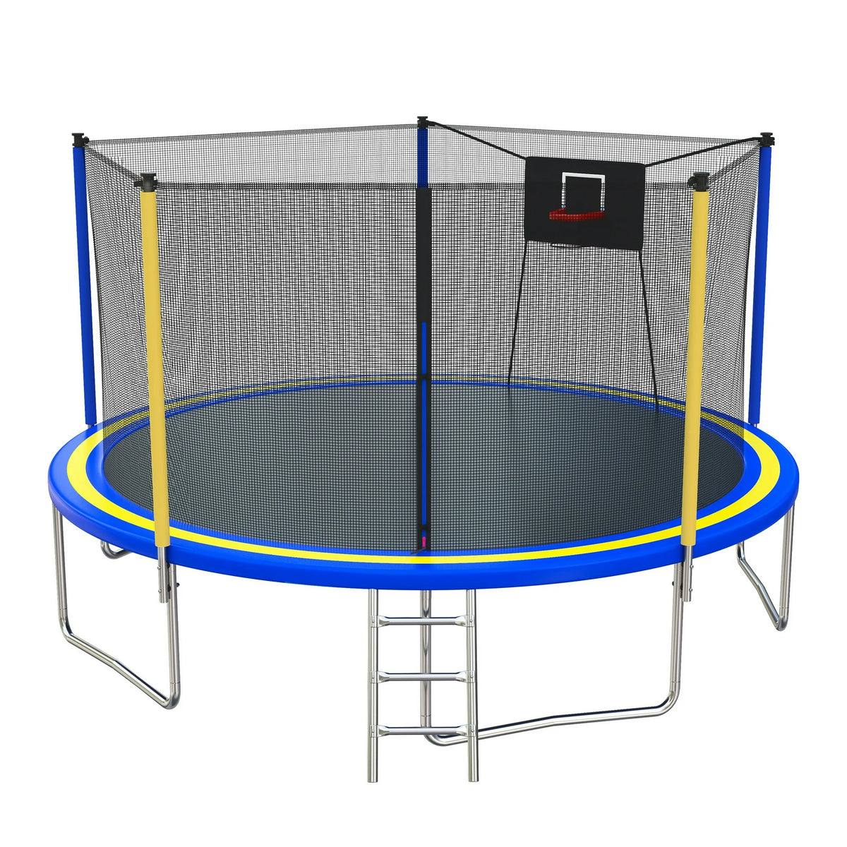 14FT Trampoline with Enclosure for Kids and Adults, SEGMART Upgraded Kids Recreational Outdoor Trampoline with Basketball Hoop, Ladder, Heavy Duty Round Backyard Trampoline for Indoor Outdoor