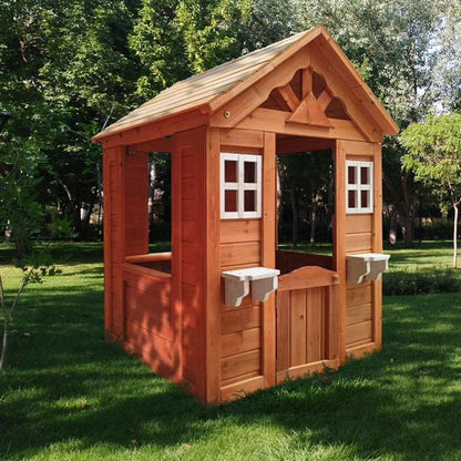 COCLUB Playhouse for Kids Outdoor, Modern Wooden Playhouse with Working Door, Windows, Flowers Pot Holder, Play House for Kids Ages 4-8, 42"x46"x55"