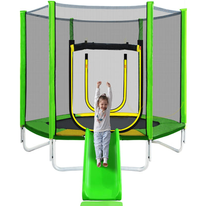 7FT Trampoline for Kids with Safety Enclosure Net, SEGMART Toddler Trampoline with Removable Slide, Upgrade Recreational Trampoline with Jumping Mat for Indoor Outdoor Backyard, Green