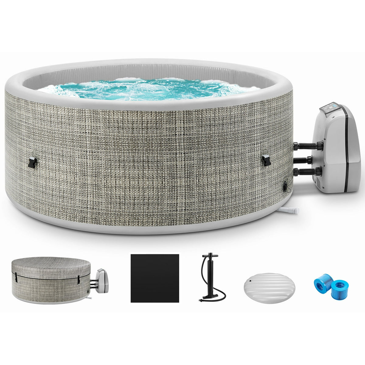 65" Inflatable Hot Tub, Segmart 3 to 5 Person Outdoor Hot Tub, Round Portable Home Spa with 100 Soothing AirJets, Lockable Cover, and Storage Bag, Max. 104