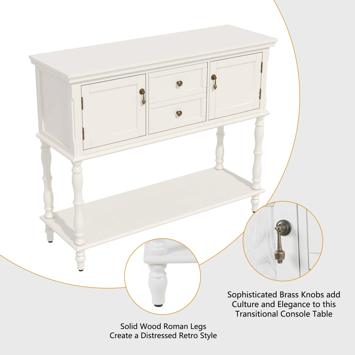 CBJCBJ 42"Wood Multifunctional Storage Console | 2-Drawer & 2-Door Entryway Organizer, Small Spaces 200lb White