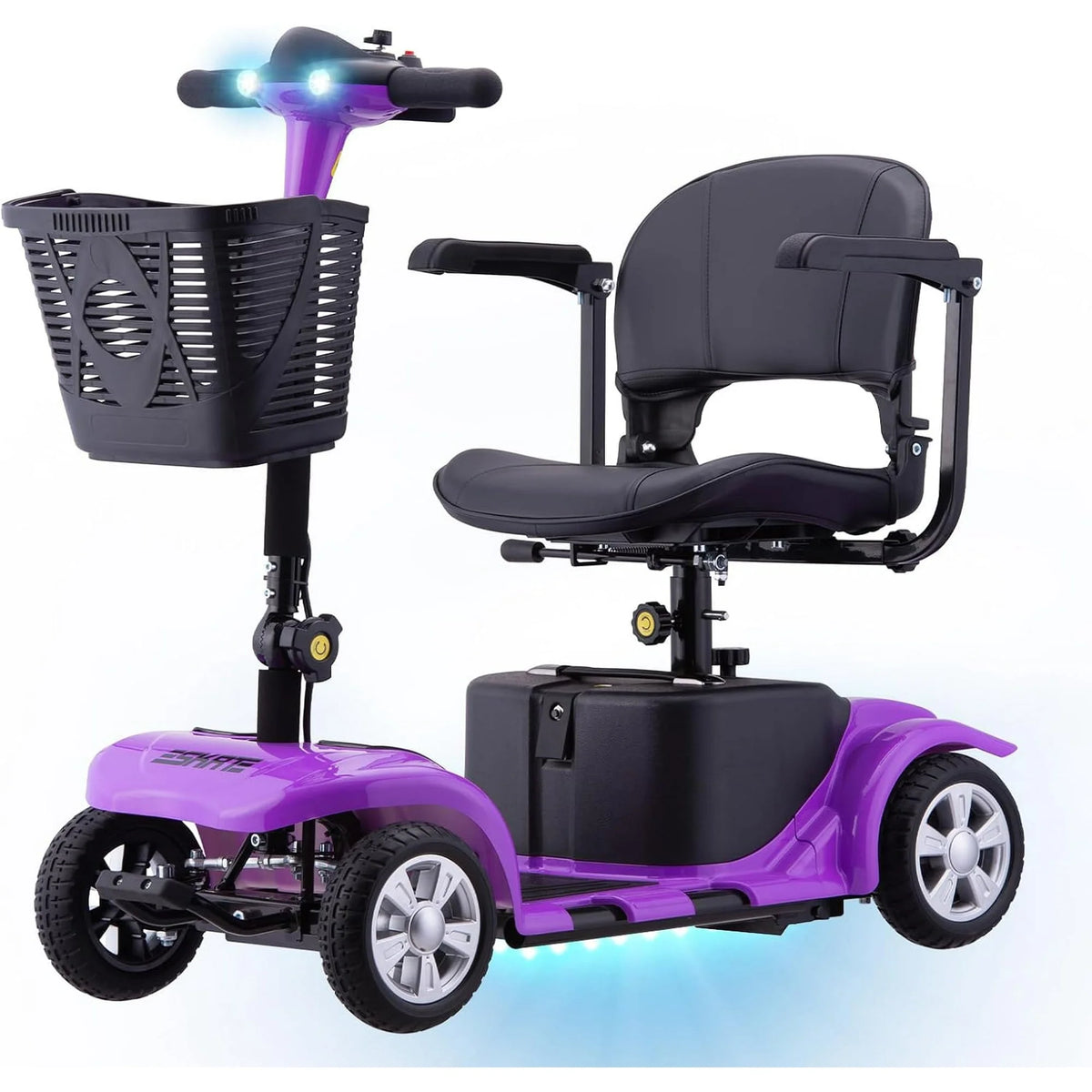 SKRT Mobility Scooter for Adults, Senior, skmc 4 Wheels Electric Powered Chargeable Device for Travel, Lightweight and Portable, with LED Headlights and Basket, Charger Included
