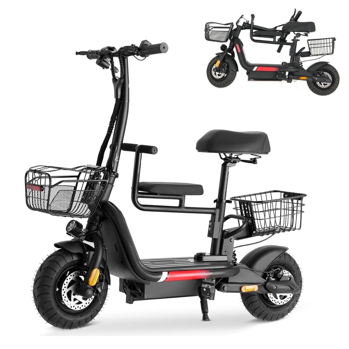 Skeri Electric Scooter with Seat for Adults, Foldable Electric Bike with Removeable Middle Seat, 750W Motor 20MPH 25 Mile Distance