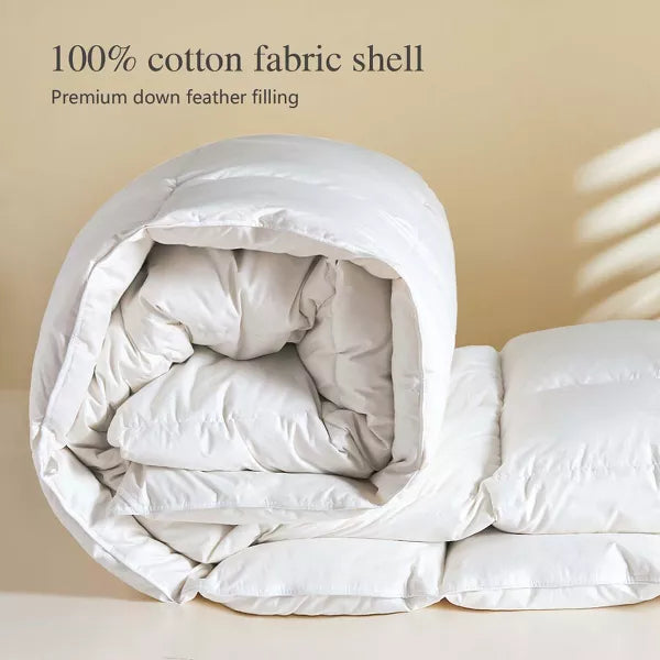 Inhand Goose Feather Down Fiber Comforter Queen Size - 100% White Cotton Duvet Insert - Hotel Luxury Hypoallergenic Bedding Comforter All Season