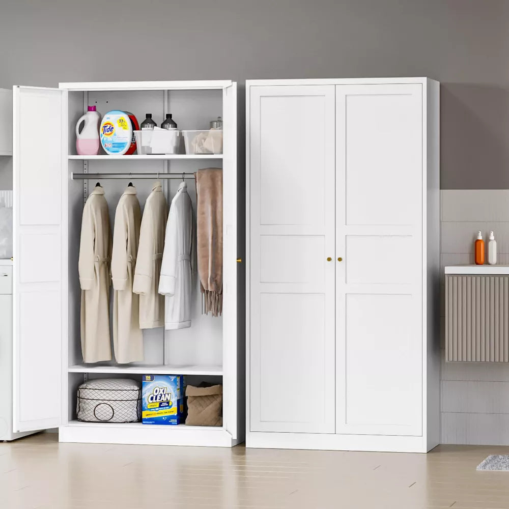 Mlezan 72" Wardrobe: 2 Doors, Hanging Rod, Metal Cabinet for Bedroom, Laundry, or Office. Perfect for Clothing Storage and Organization.
