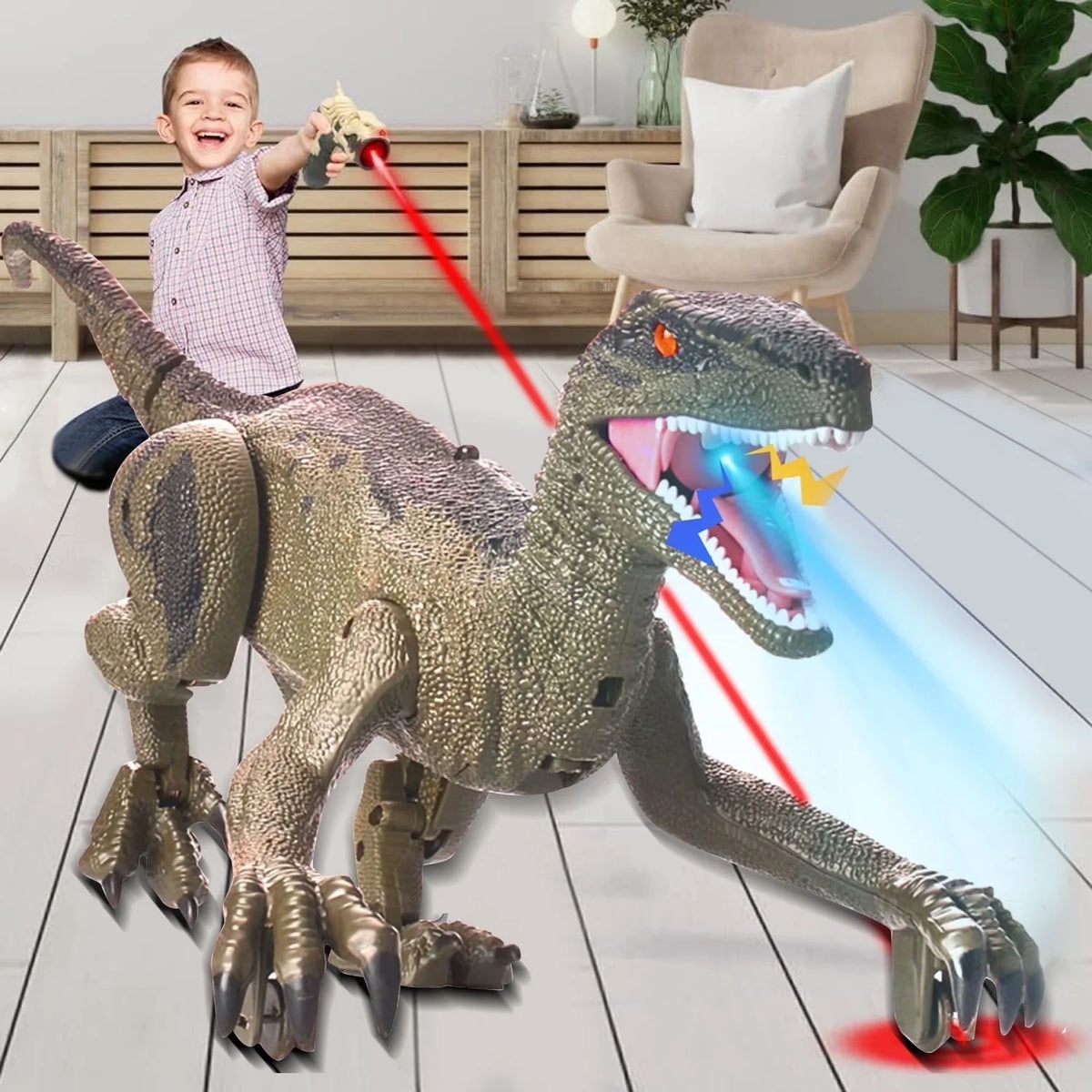 BEEPRINCESS RC Dinosaur Robot Toys for Kids, Interactive Toy with Light Chasing Remote Control
