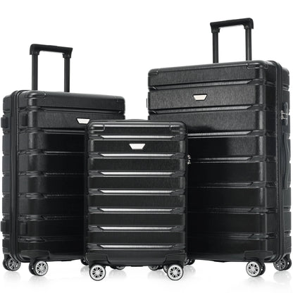 Hardshell Luggage Set 3 Piece, Durable ABS+PC Travel Suitcase with Spinner Wheels for Men Women,Black(20inch 24inch 28inch)