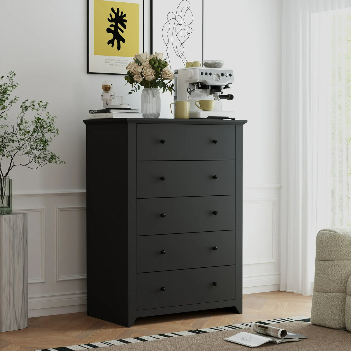 TrumanPick Black Dresser for Bedroom 5 Drawer Dresser Chest of Drawers for Bedroom Living Room Clost