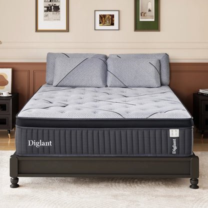 Queen Mattress, 14Inch Cooling Gel Memory Hybrid Medium Plush Mattress, Queen Size Individual Pocket Spring Mattress in Box, CertiPUR-US,10 Years Support