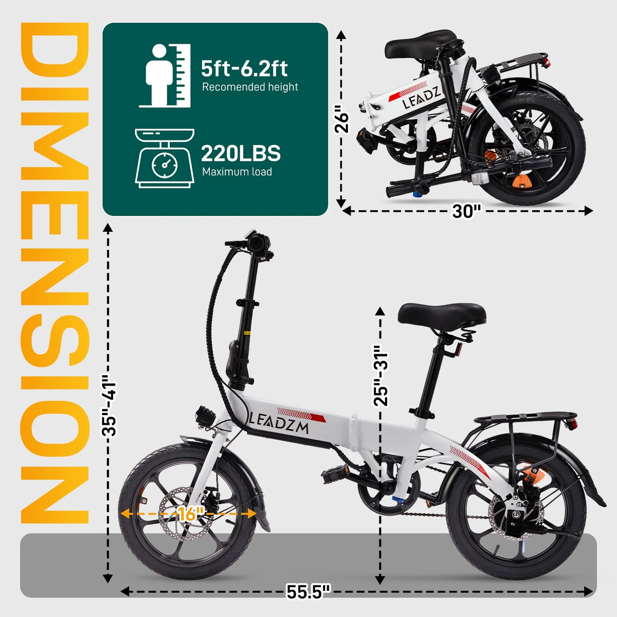 Zimtown 16" Folding Electric Bike for Adults, 350W City Commuter Ebike, Max 15.5MPH, Black