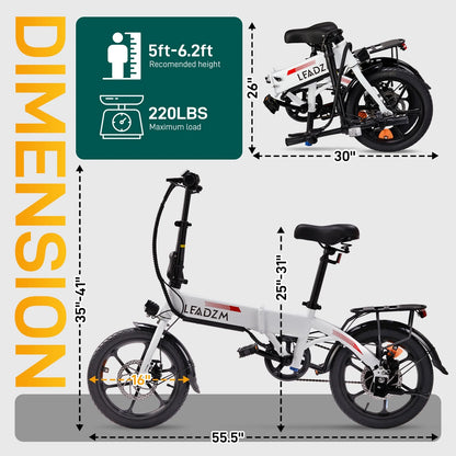Zimtown 16" Folding Electric Bike for Adults, 350W City Commuter Ebike, Max 15.5MPH, Black
