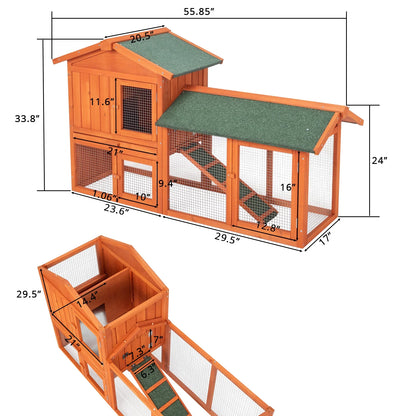 Zimtown 61" L Wooden Chicken Coop Hen House Rabbit Hutch Poultry Cagem, Brown