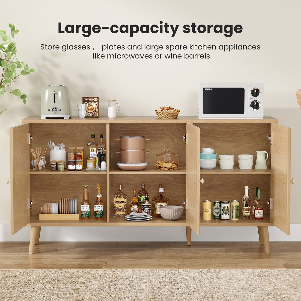 Farini Sideboard Buffet Cabinet with 3 Rattan Doors, Kitchen Storage Cabinet, Modern Console Cabinet ,Bar Cabinet for Entryway Living Room(Nature)
