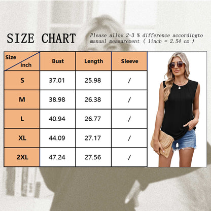 TEMOFON Tank Tops for Women Loose Fit Summer Scoop Neck Tanks Black Casual Long Muscle Tank Women with Pleats Sleeveless Flowy Tunic Tops XL