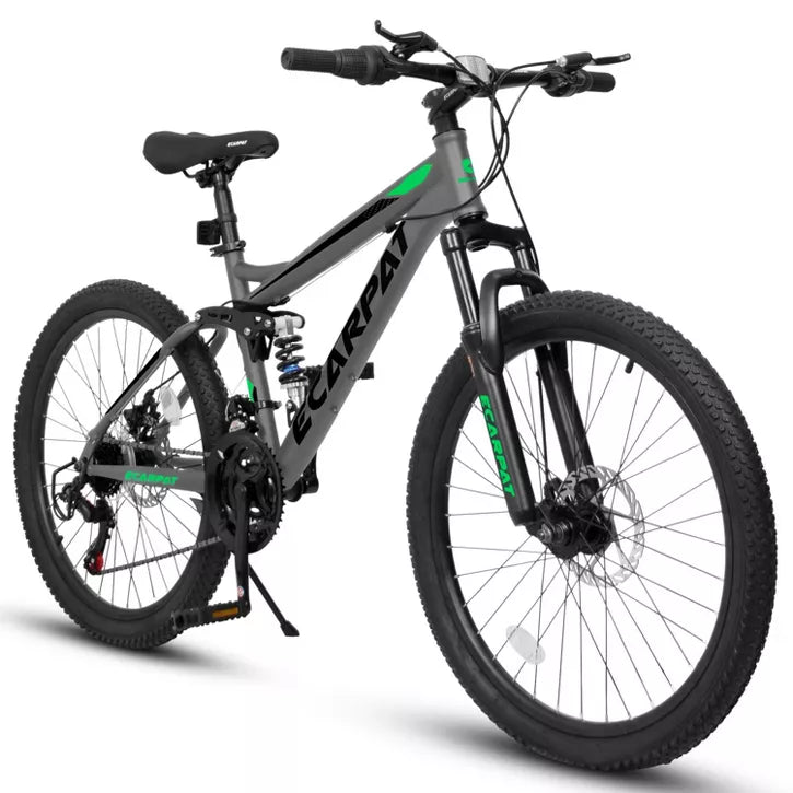 BestParts 24 Inch Mountain Bike for Adults Teens, Dual Suspension MTB Bicycle with 21-Speed & Disc Brakes, Trail Commuting Use, Grey