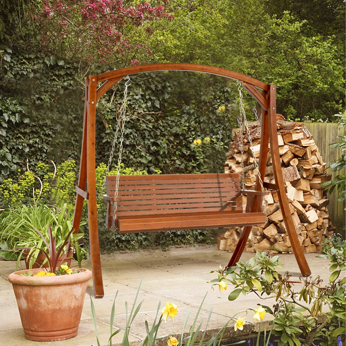 Zimtown Patio Wooden Porch Swing Swing Chair Bench Heavy Duty 880lbs with Hanging Chains for Outdoors,5 FT, Brown