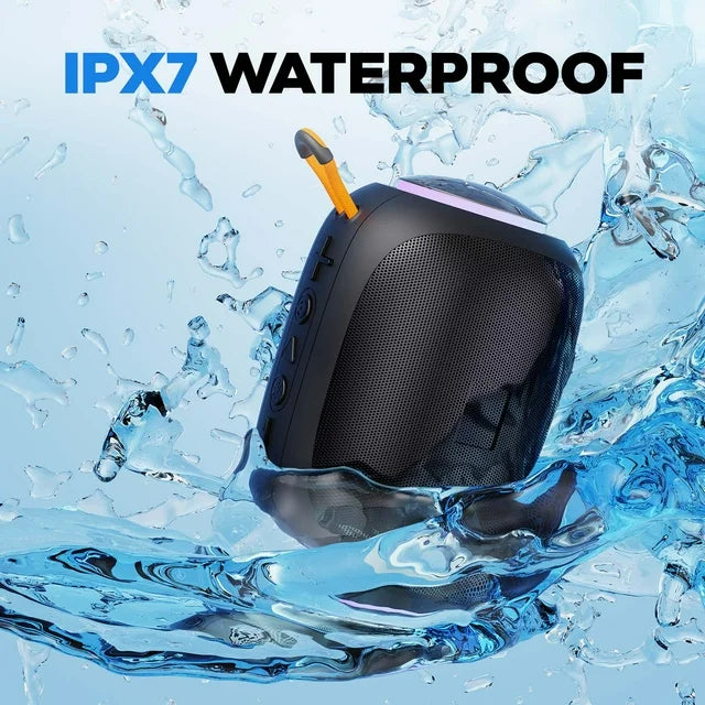 JYX Portable Speaker, IPX7 Waterproof Bluetooth Speaker with LED Light, 8H Playtime Outdoor Speakers with Loud Stereo Sound, Black