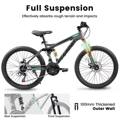 BestParts 26 Inch Mountain Bike for Adults Teens, Dual Suspension MTB Bicycle with 21-Speed & Disc Brakes, Trail Commuting Use, Gray Steel Frame