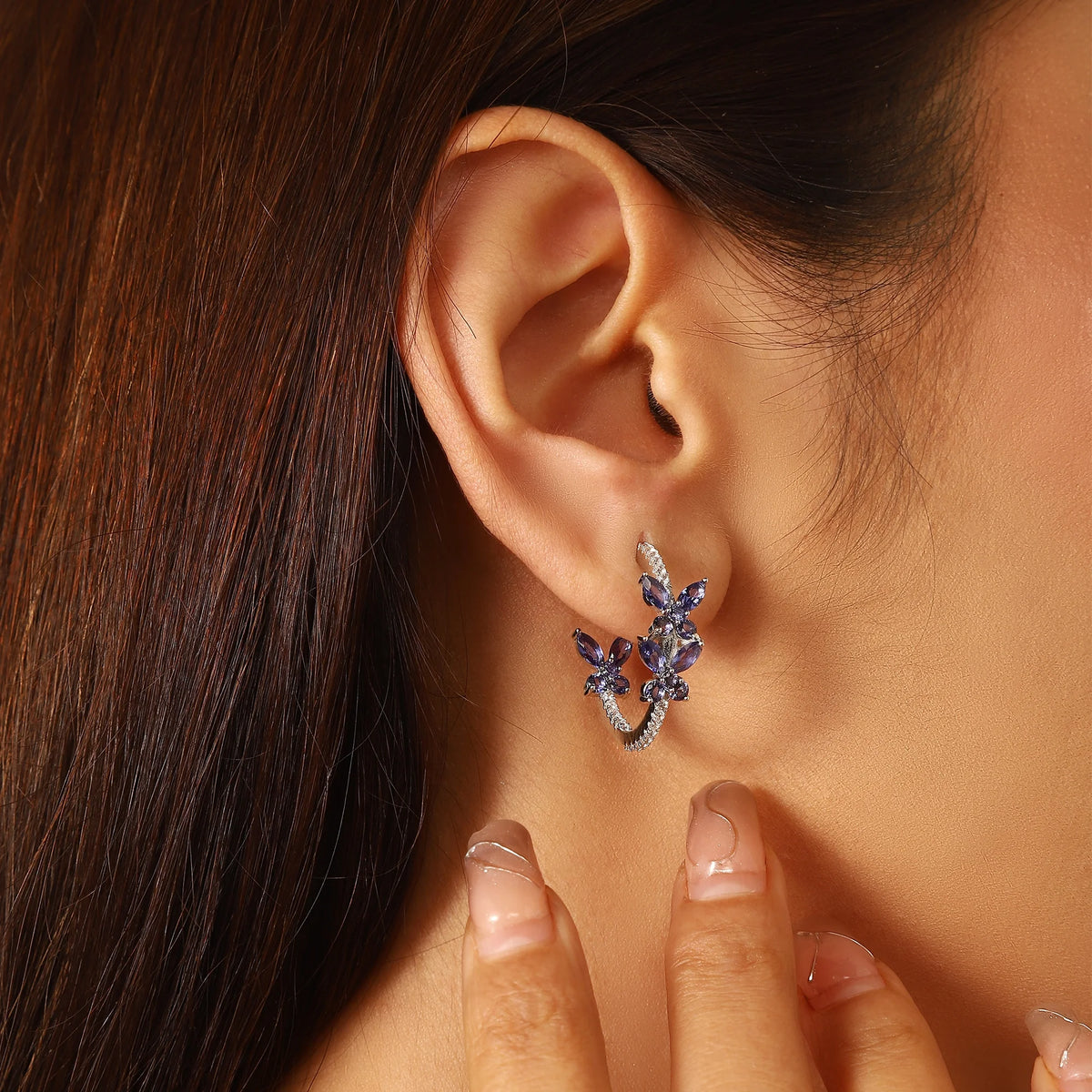 Beautlace 18K White Gold over Stering Silver Butterfly Hoop Earrings,December Tanzanite Birthstone Studs Earrings Jewelry Birthday Christmas Valentines Mother's Day Gifts for Women Mom