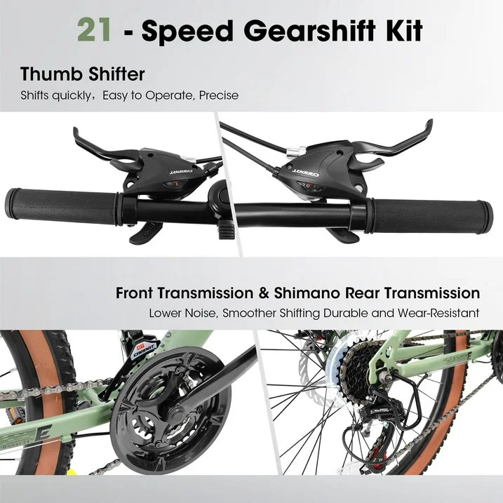 27.5 Inch Mountain Bike for Adults and Teenager, Fits Riders 5 3  5 9 , 21 Speed/High Carbon Steel/Green, Ideal for Commuting and Outdoor Exploration