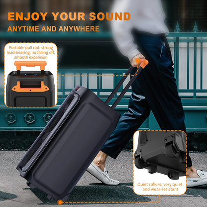 FanFun Large Karaoke Machine for Adult, Home Karaoke System with DJ Light, Karaoke Speaker with Wheels & Trolley Bar, Big Bluetooth Speaker with 2 Microphones for Outdoor Party, Deep Bass PA System