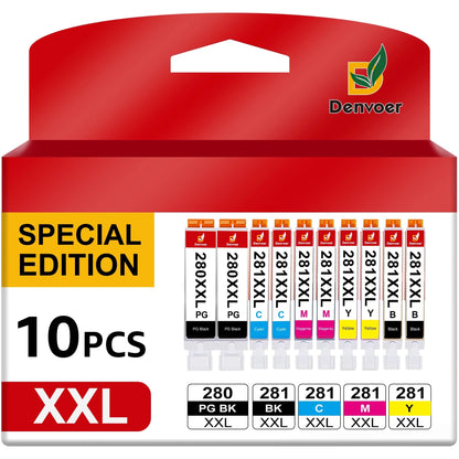 280XXL 281XXL Ink Cartridge for Canon Ink 280 and 281 for PG280 and CL281 Compatible for Canon PIXMA TR7520 TR8520 TR8620 TR8500 TS8320 TS8322 TS8120 TS9120 Printer (10-Pack)