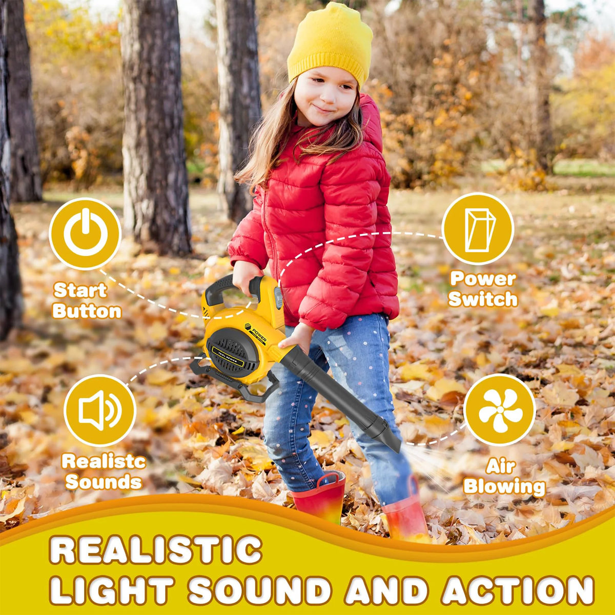 Richgv Leaf Blower Toy for Kids, Pretend Play Tool Garden Toy Blows Air with Sound, Outdoor Construction Gardening Kids Tool Toys for Boys Girls Age 3-8