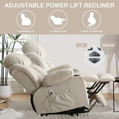 Segmart Electric Power Lift Recliner Chair, Heavy Duty Classic Fabric Sofa Chair for Elderly, Ergonomic Lounge Single Sofa with Plush Extended Arms and Remote Control, 3 Positions, Beige