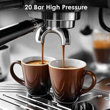 Auseo Pro Espresso Machine with Cold Brew & Milk Frother, 20-Bar Pressure Coffee Maker, Smart LED Display & Compact Stainless Steel Design for Lattes/Cappuccinos