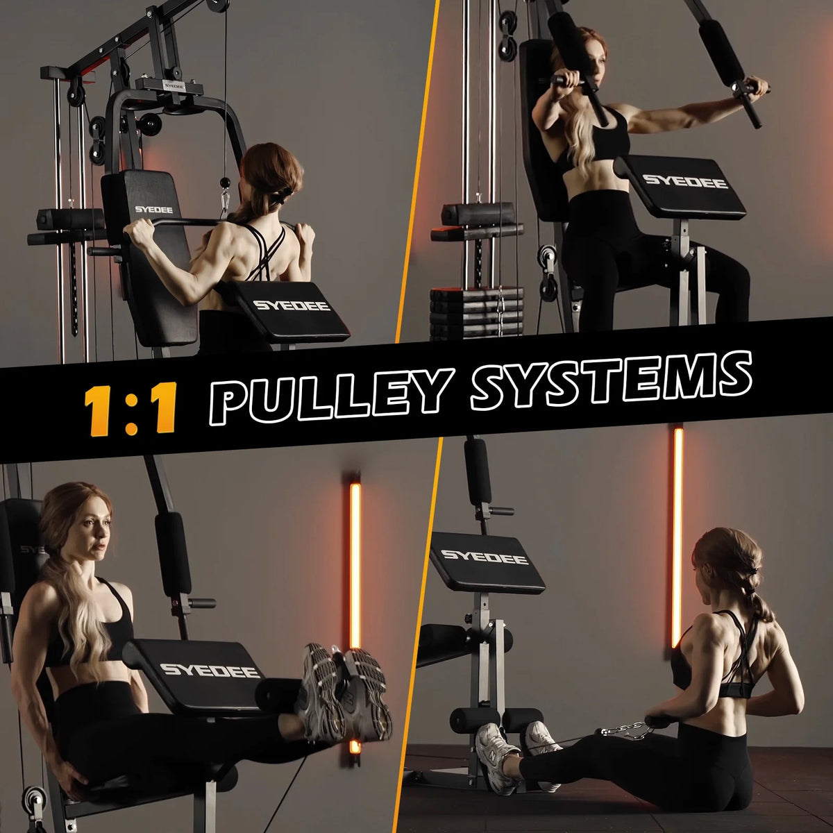 Syedee Multifunctional Home Gym System, Home Gym Station with 100LBS Weight Stack, All in One Workout Machine for Full Body Strength Training