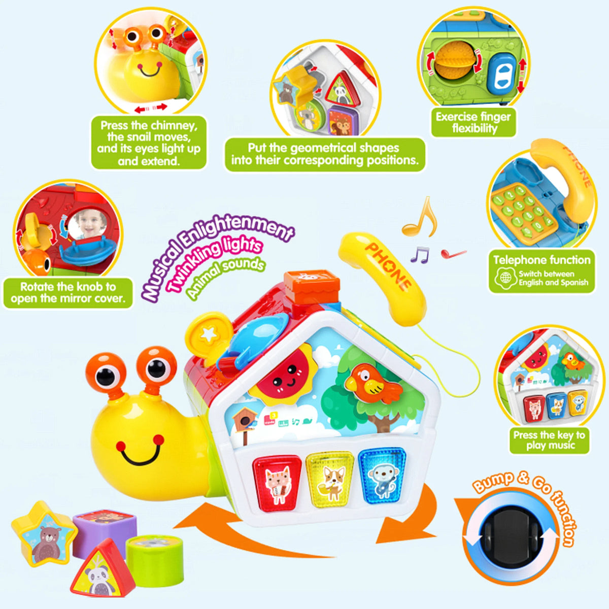 Richgv Musical Snail Toys Baby Crawling Toys for 6-12 Month, Educational Montessori Toddler Toy Christmas Gifts for Boys Girls