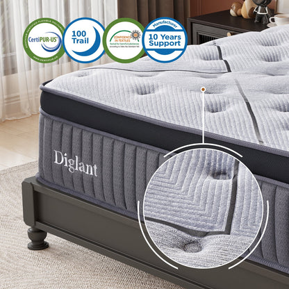 Queen Mattress, 14Inch Cooling Gel Memory Hybrid Medium Plush Mattress, Queen Size Individual Pocket Spring Mattress in Box, CertiPUR-US,10 Years Support