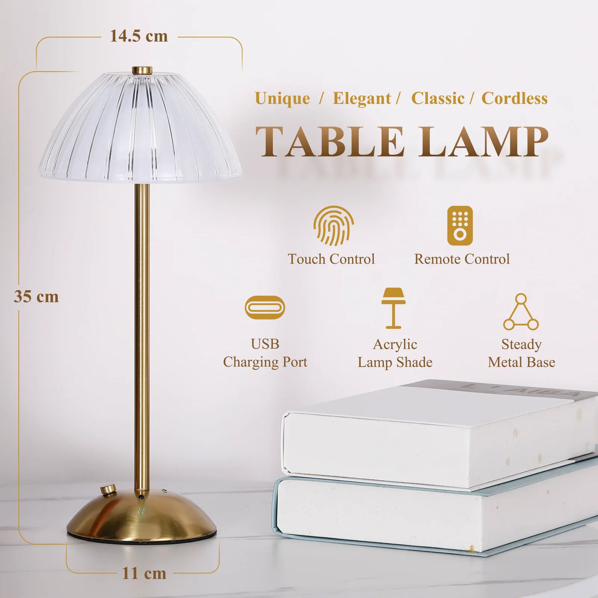 CAALOGT Cordless Dimmable LED Crystal Table Lamps with Touch & Remote Control, RGB Light for Living Room, Bedroom
