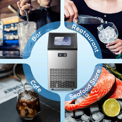 Auseo 100Lbs/24H Commercial Ice Maker Machine, 45 Cubes/Batch in 11Mins, Stainless Steel with Auto Clean, Under Counter for Home/Bar