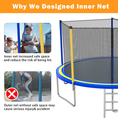 14FT Trampoline with Enclosure for Kids and Adults, SEGMART Upgraded Kids Recreational Outdoor Trampoline with Basketball Hoop, Ladder, Heavy Duty Round Backyard Trampoline for Indoor Outdoor
