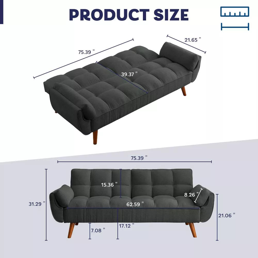 MyDepot Sofa Bed Adjustable Backrest Sleeper Fabric Couch with Tapered Legs