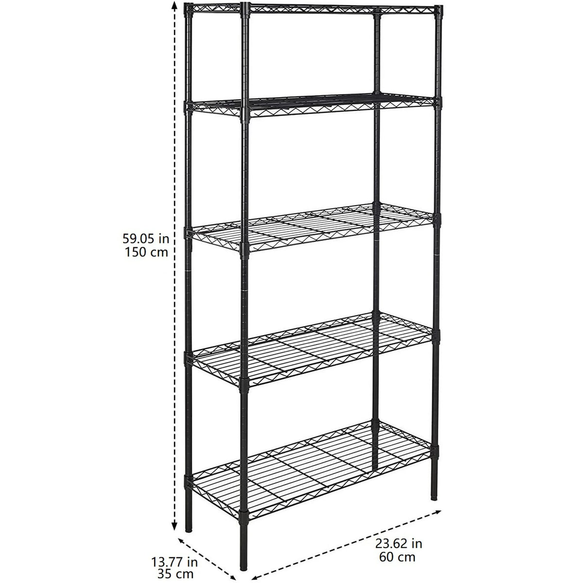 5-Shelf Adjustable Heavy Duty Steel Wire Rack Storage Shelving Organizer for Kitchen, Garage, 23.62" L x 13.77" W x 59.05" H, Black