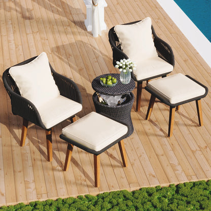 Segmart 5 Pieces Patio Furniture Chair Sets, Patio Conversation Set with Wicker Bar Table, Ottomans Outdoor Furniture Bistro Sets for Porch, Backyard, Balcony, Poolside, Beige Cushion