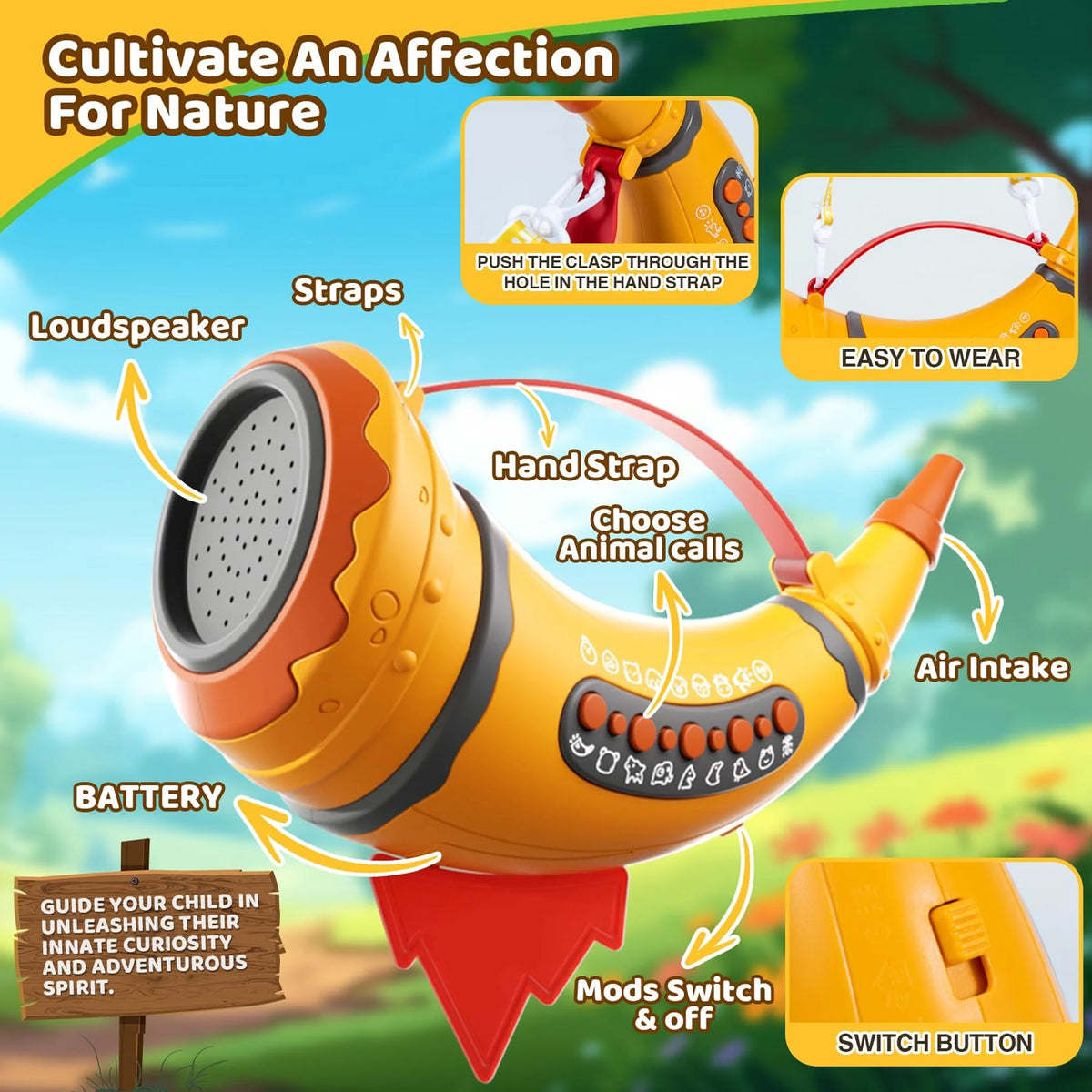 Richgv Animal Caller Toys for Kids, Hunting Toys Horn with 2 Modes 30 Realistic Animal Sounds, Outdoor Discovery Play Toy for Boys Girls 3-8 Year